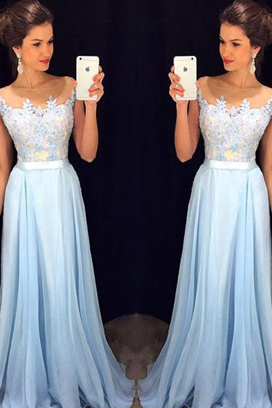 Sleeveless Amazing Sheer Neck With Appliques Chiffon Prom Dress-ballbellauk