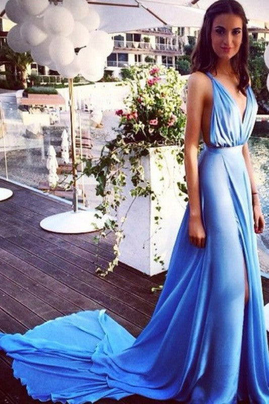 Sleeveless Amazing Spaghetti-Straps Chiffon Pleats Court Train Prom Dress-ballbellauk