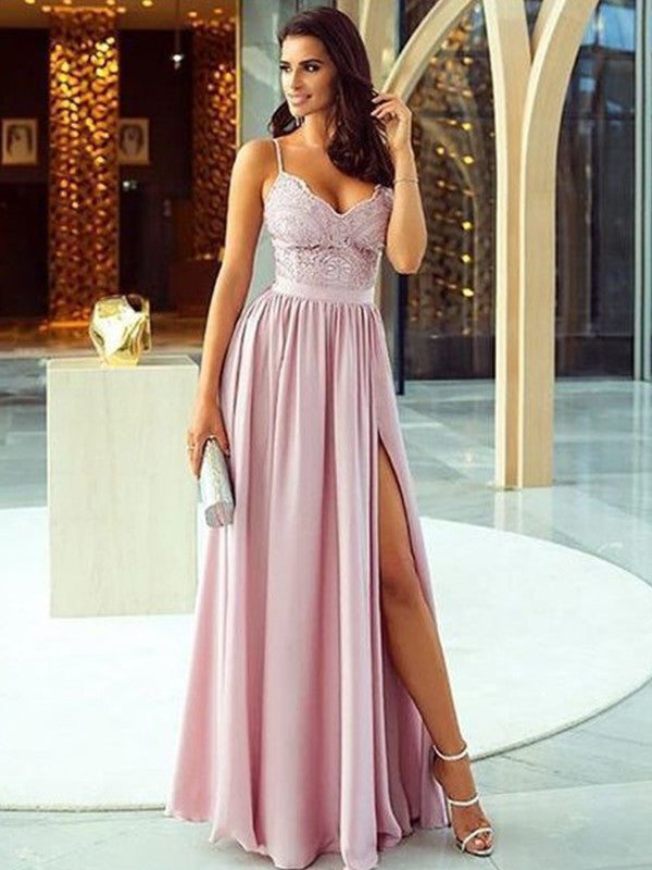 Sleeveless Amazing Spaghetti-Straps Long With Appliques Prom Dress On Sale-ballbellauk