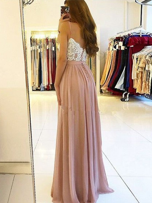 Sleeveless Amazing Spaghetti-Straps Long With Appliques Prom Dress with Chiffon-ballbellauk