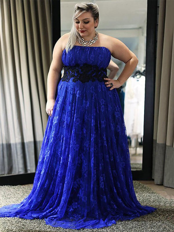 Sleeveless Amazing Strapless Lace With Appliques Long Plus Size Prom Dress-ballbellauk