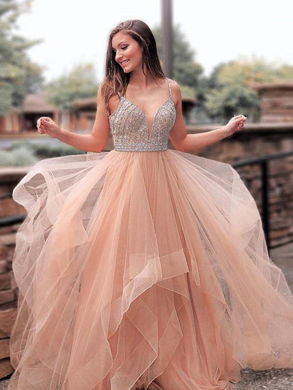 Sleeveless Amazing Straps Beading Tulle Prom Dress-ballbellauk