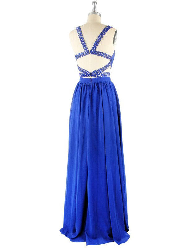 Sleeveless Amazing Sweetheart Chiffon Beading Long Two Piece Prom Dress-ballbellauk