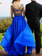 Sleeveless Amazing Sweetheart Chiffon Beading Long Two Piece Prom Dress-ballbellauk