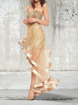 Sleeveless Amazing Sweetheart Sequin Asymmetrical Evening Dress-ballbellauk