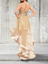 Sleeveless Amazing Sweetheart Sequin Asymmetrical Evening Dress-ballbellauk