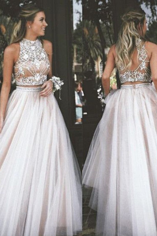 Sleeveless Amazing Tulle Beading Long Prom Dress-ballbellauk