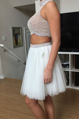 Sleeveless Amazing Tulle Beading Two Piece Prom Dress-ballbellauk