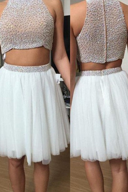 Sleeveless Amazing Tulle Beading Two Piece Prom Dress-ballbellauk