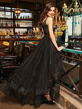 Sleeveless Amazing V-neck Asymmetrical Ruffles Evening Dress-ballbellauk