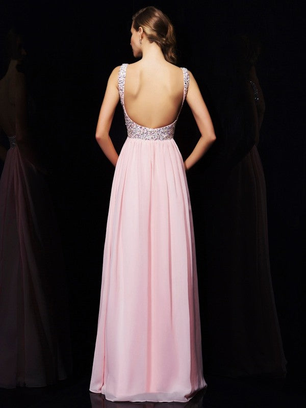 Sleeveless Amazing V-neck Beading Long Evening Dress Chiffon-ballbellauk