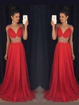 Sleeveless Amazing V-neck Beading Long Evening Dress Chiffon-ballbellauk