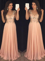 Sleeveless Amazing V-neck Chiffon Paillette Long Prom Dress-ballbellauk