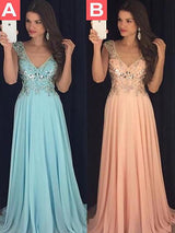 Sleeveless Amazing V-neck Chiffon Paillette Long Prom Dress-ballbellauk