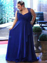 Sleeveless Amazing V-neck Lace Chiffon Plus Size Prom Dress-ballbellauk