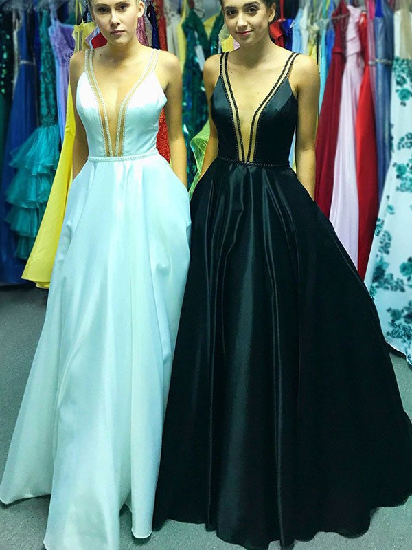 Sleeveless Amazing V-neck Long Ruffles Prom Dress with Satin-ballbellauk