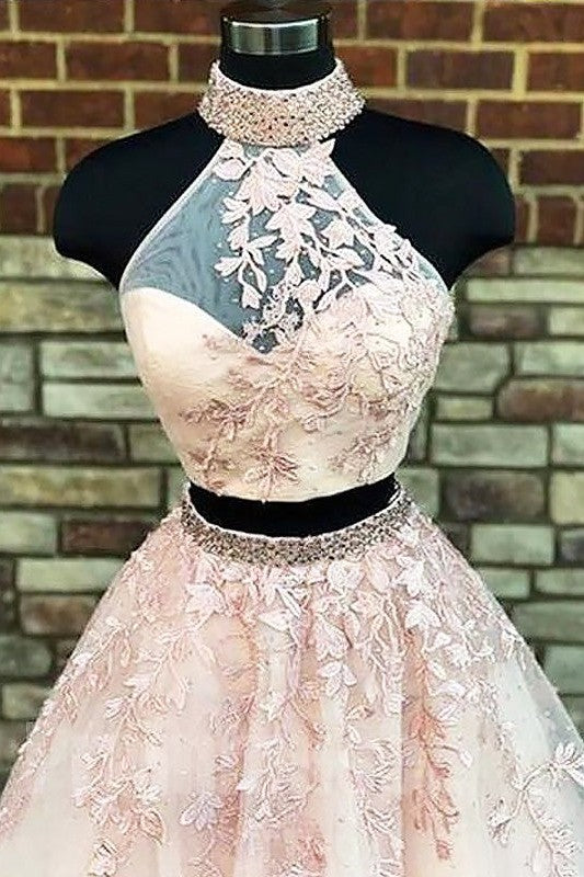 Sleeveless Amazing With Appliques Tulle Two Piece Prom Dress-ballbellauk