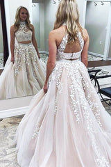 Sleeveless Amazing With Appliques Tulle Two Piece Prom Dress-ballbellauk