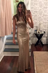 Sleeveless Bateau Long Sequins Prom Dress-ballbellauk