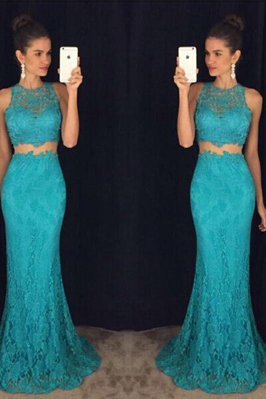 Sleeveless Scoop Long Lace Prom Dress-ballbellauk