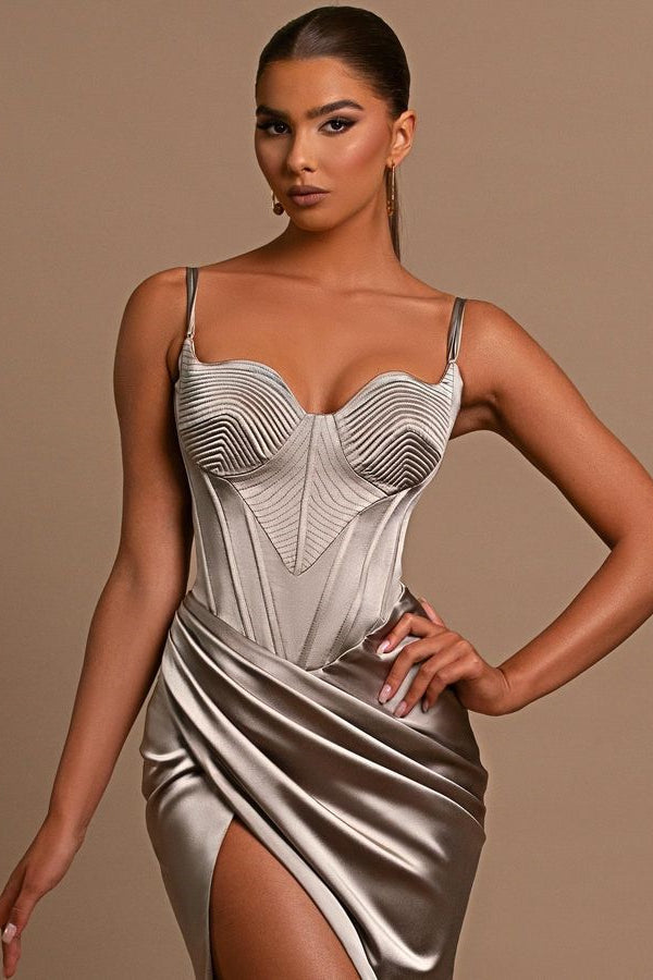 Sleeveless Sweetheart Evening Dress - Silver Design-ballbellauk