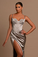 Sleeveless Sweetheart Evening Dress - Silver Design-ballbellauk