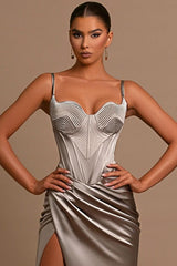 Sleeveless Sweetheart Evening Dress - Silver Design-ballbellauk