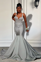 Sliver Spaghetti-Strap Sleeveless Mermaid Prom Dress UK with Flower Appliques-ballbellauk