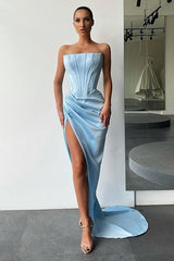 Strapless Split Long Evening Dress for Prom Party-ballbellauk