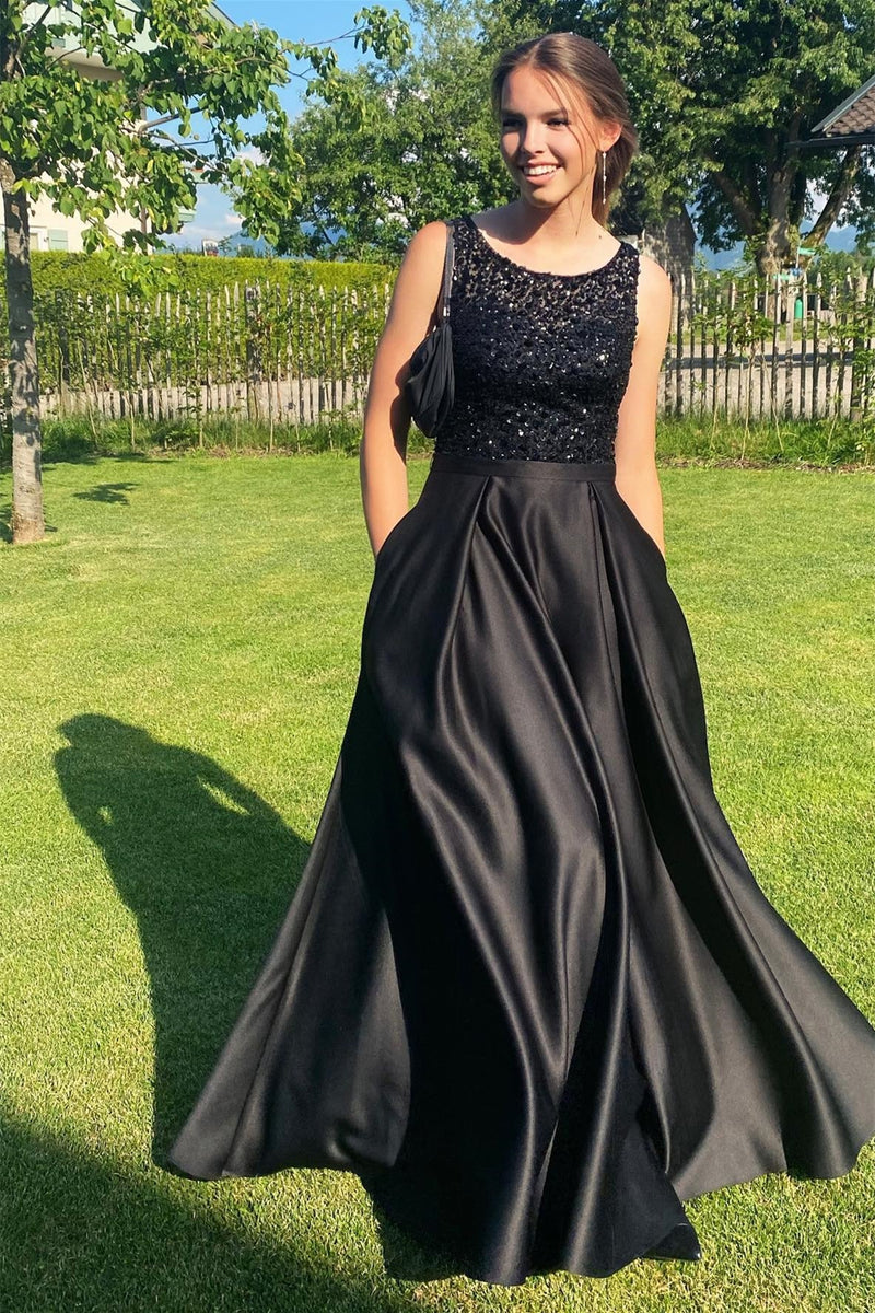 Stunning Black Elegant Long Prom Dress UK with Sequins and Jewel Mermaid Sleeveless-ballbellauk