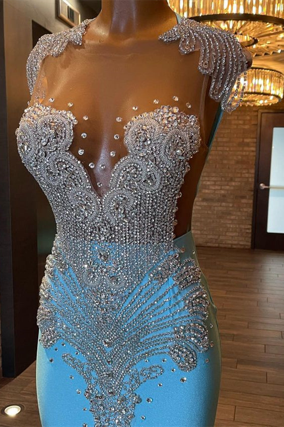 Stunning Blue Mermaid Prom Dress UK with Appliques & Beads-ballbellauk