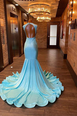 Stunning Blue Mermaid Prom Dress UK with Appliques & Beads-ballbellauk