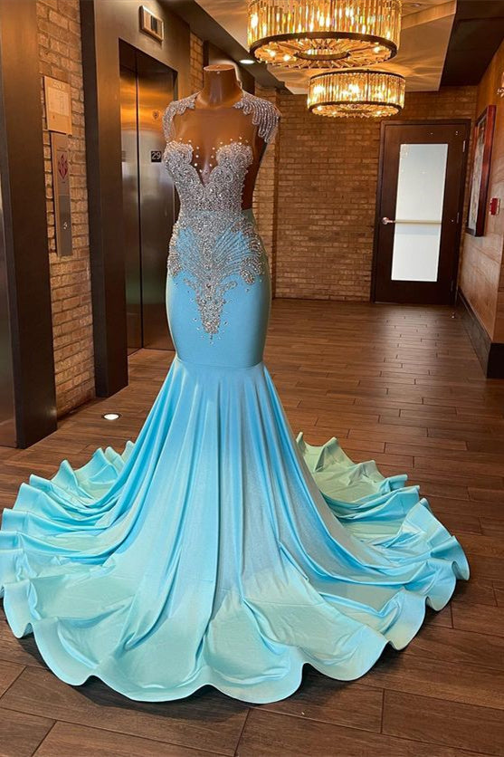 Stunning Blue Mermaid Prom Dress UK with Appliques & Beads-ballbellauk