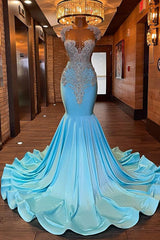 Stunning Blue Mermaid Prom Dress UK with Appliques & Beads-ballbellauk