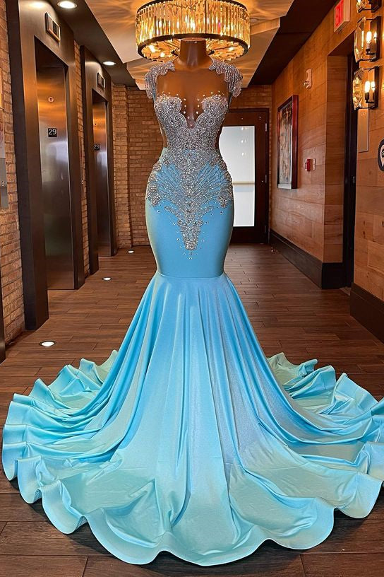 Stunning Blue Mermaid Prom Dress UK with Appliques & Beads-ballbellauk