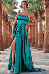 Stunning Dark Green Split Prom Dress UK with Spaghetti-Straps-ballbellauk