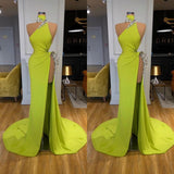 Stunning Ginger yellow Neck Shinning high side-cut Long Evening Dress Triangle-ballbellauk