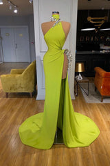 Stunning Ginger yellow Neck Shinning high side-cut Long Evening Dress Triangle-ballbellauk