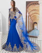 Stunning Long Sleeves Mermaid Prom Dress UK with Gold Appliques Cape-ballbellauk