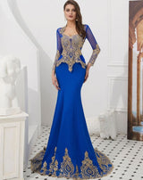 Stunning Long Sleeves Mermaid Prom Dress UK with Gold Appliques Cape-ballbellauk