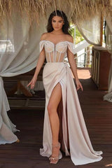 Stunning Off The Shoulder Mermaid Prom Dress UK With Champagne Ruffles and Beadings-ballbellauk