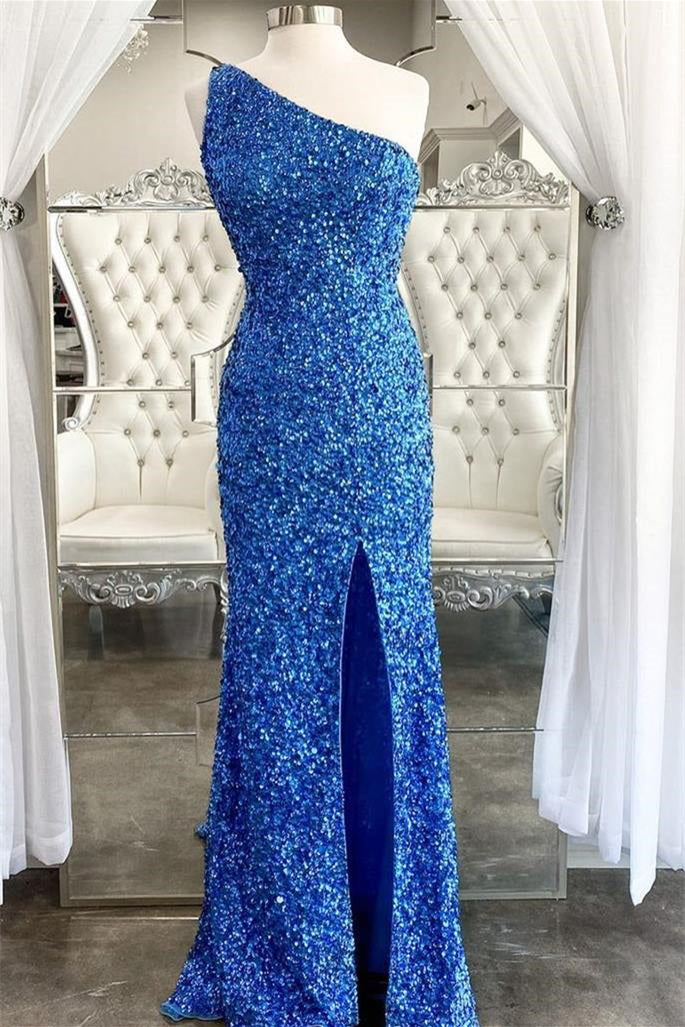 Stunning One Shoulder Mermaid Prom Dress UK With Split-ballbellauk