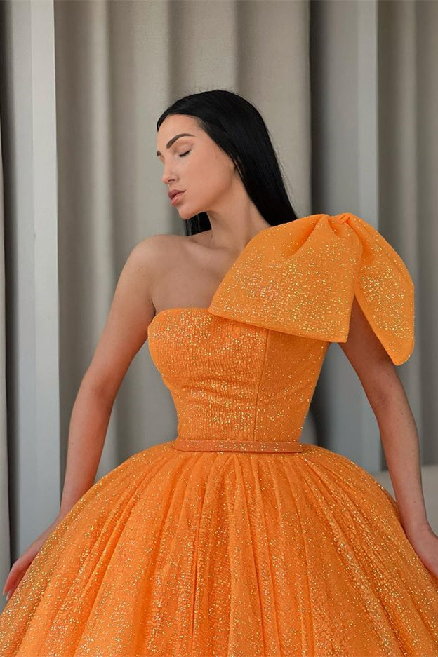 Stunning Orange One-Shoulder Ball Gown With Sequins-ballbellauk