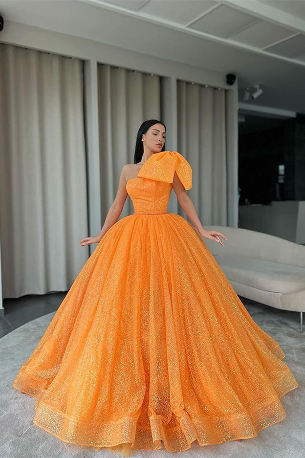 Stunning Orange One-Shoulder Ball Gown With Sequins-ballbellauk