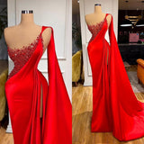 Stunning Red Stones High split mermaid Evening Dress Sleeveless-ballbellauk