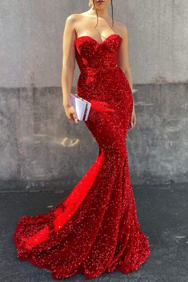 Stunning Red Sweetheart Mermaid Prom Dress UK With Sequins-ballbellauk