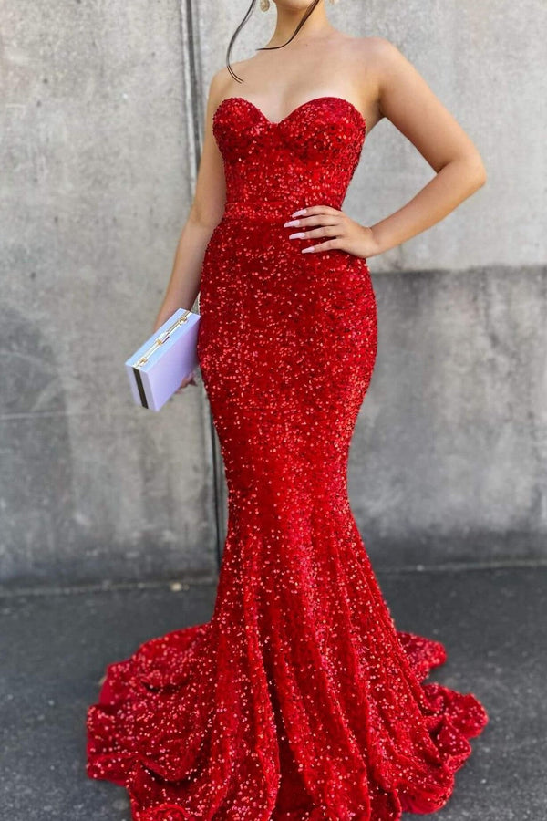 Stunning Red Sweetheart Mermaid Prom Dress UK With Sequins-ballbellauk