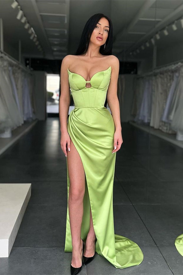 Stunning Sage Green Sweetheart Mermaid Evening Dress Sleeveless With Slit-ballbellauk