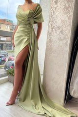 Stunning Sleeveless Stain Split Prom Dress UK with Cape-ballbellauk