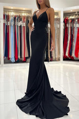 Stunning Spaghetti-Straps Black Long Mermaid Prom Dress UK-ballbellauk